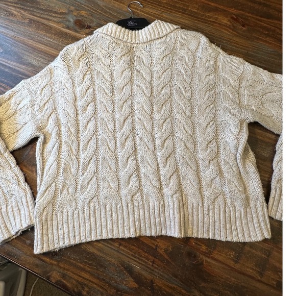 LOFT Chunky Cable Fisherman Knit Sweater Collared V-Neck Woman's  Size L - Picture 9 of 12